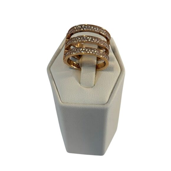 Michael Kors Rose Gold Tone Tri-Stack Fashion Ring w/ Clear Pave Crystals. - Picture 1 of 6